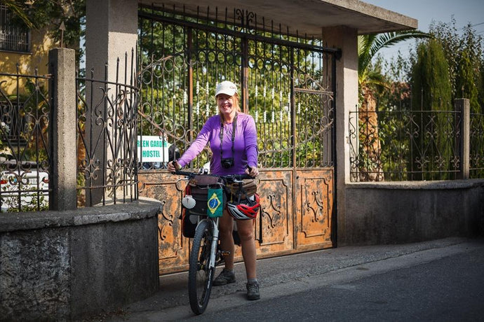 One woman travels by bike at 50
