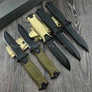 Fixed Blade Knife Tactical Camping Knife Black Coated Blade with Leather Sheath